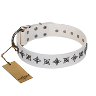 "Midnight Stars" FDT Artisan Fashionable Leather Central Asian Shepherd Collar with Old Silver-like Plated Decorations