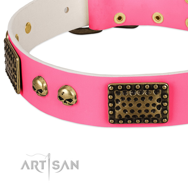 Durable D-ring on full grain genuine leather dog collar for your canine