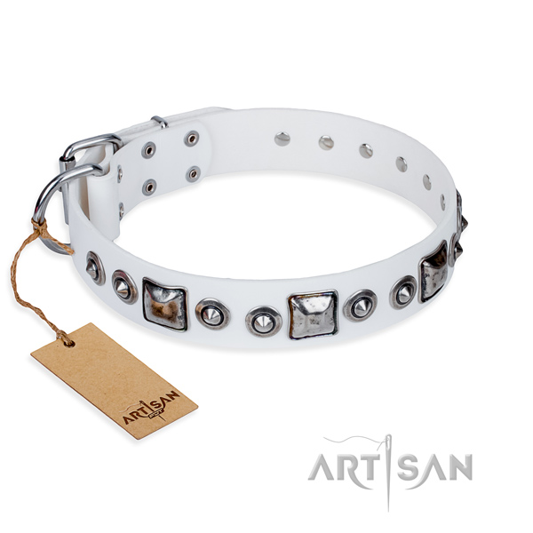 Full grain natural leather dog collar made of top rate material with durable traditional buckle