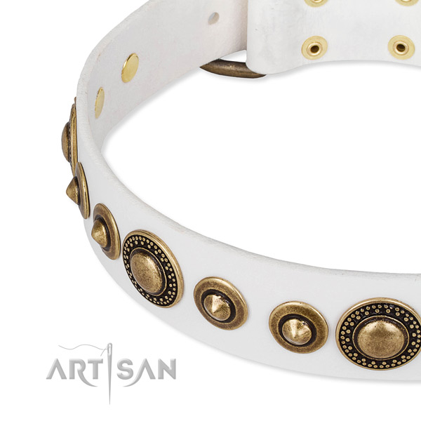 Gentle to touch full grain leather dog collar handcrafted for your stylish canine