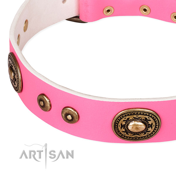 Embellished dog collar made of soft to touch full grain natural leather