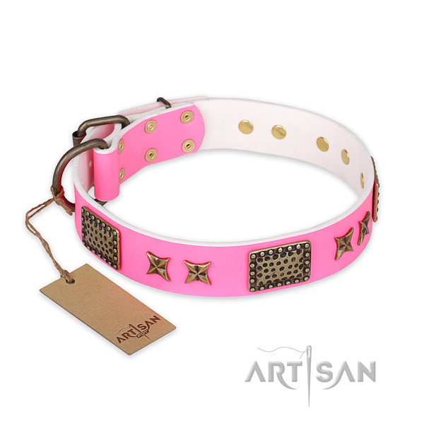 Significant full grain leather dog collar with reliable D-ring