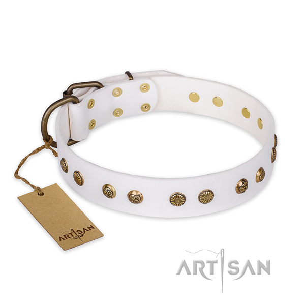 Perfect fit natural genuine leather dog collar with durable D-ring