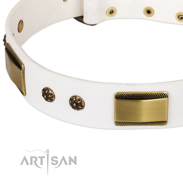 Corrosion proof D-ring on full grain natural leather dog collar for your doggie