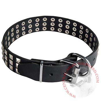 Leather Collar with Pyramids for Central Asian Shepherd
