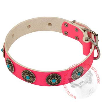 Safe Walking Leather   Central Asian Shepherd Сollar Pink Studded
