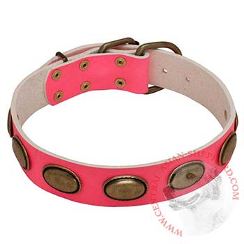 Pink Leather Central Asian Shepherd Collar for Female Dogs
