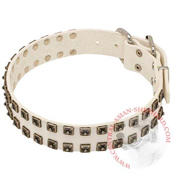 White Leather Dog Buckle Collar for Central Asian Shepherd