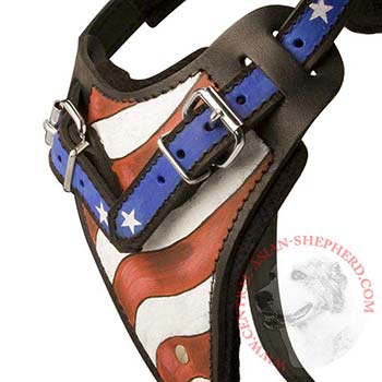 Central Asian Shepherd Leather Harness With Hand Painted USA  Chest Plate