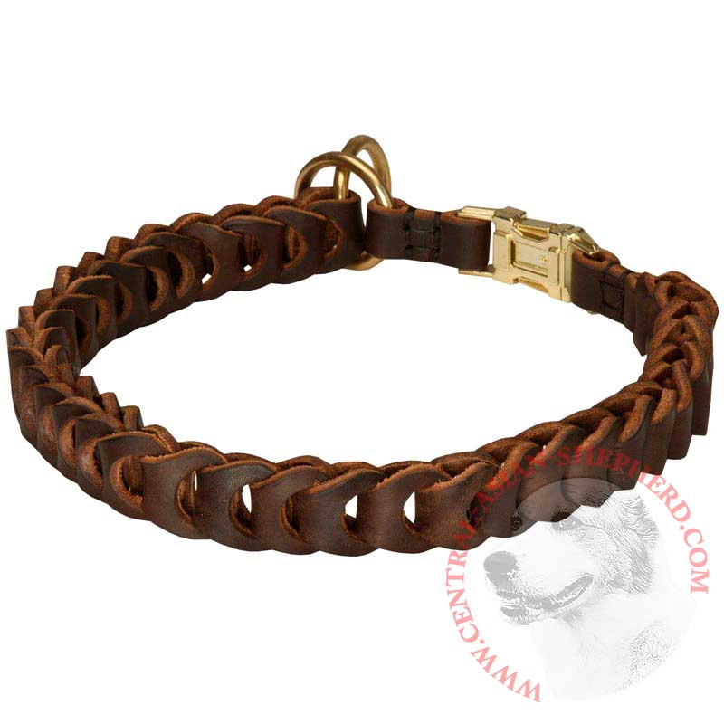 Central Asian Shepherd Choke Leather Collar Braided