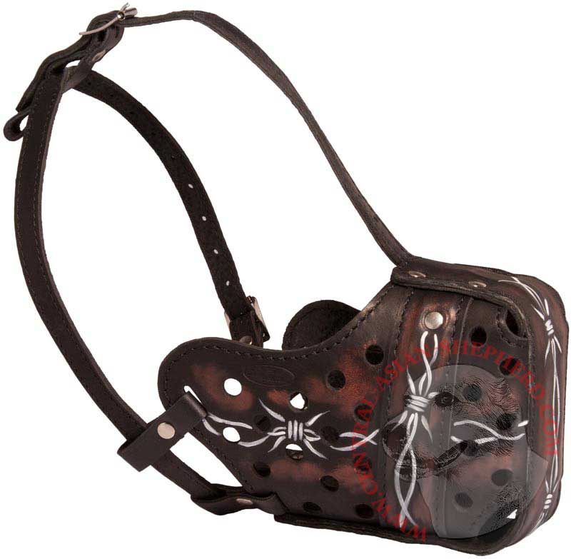 Genuine Leather Barbed Wire Modish Central Asian Shepherd Muzzle for Dog Training