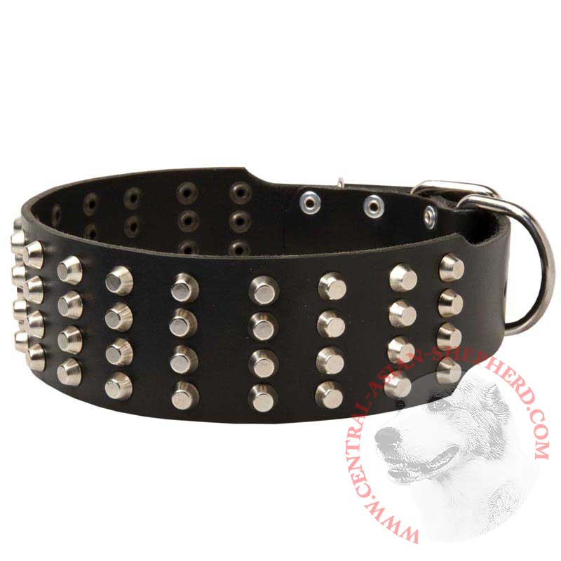 Extra Wide 4 Rows Studded Leather Central Asian Shepherd Collar