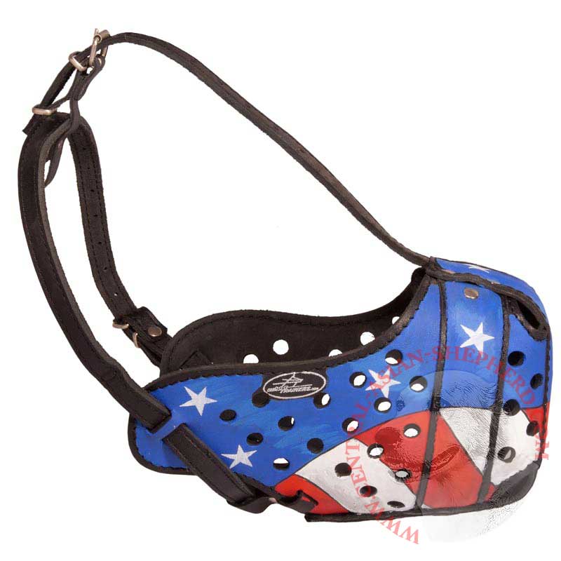 American Pride Painted Leather Central Asian Shepherd Muzzle for Protection Training