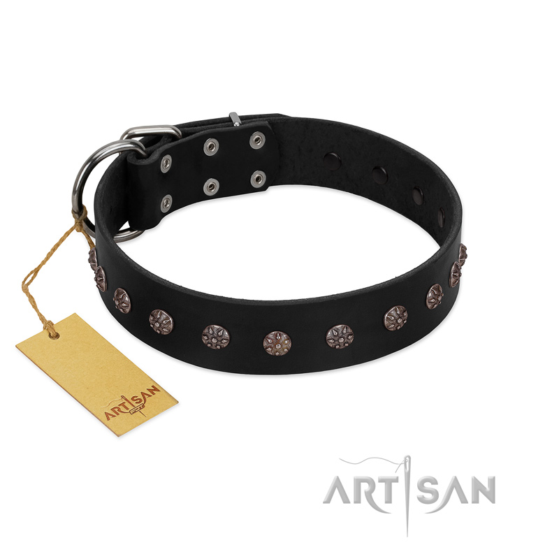 "Flower Rhapsody" FDT Artisan Premium Quaulity Black Leather Central Asian Shepherd Collar