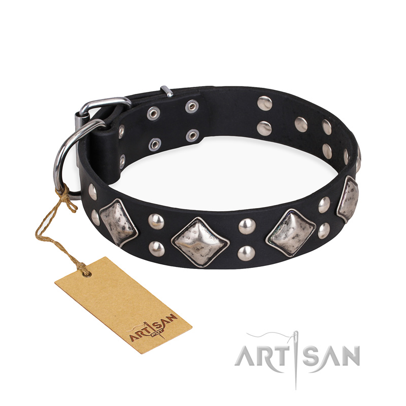 "Smart Geometry" FDT Artisan Studded Leather Central Asian Shepherd Collar - Click Image to Close