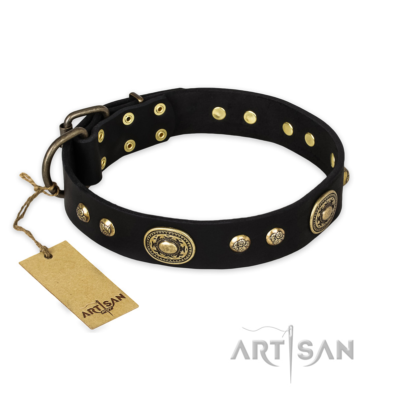 "High Fashion" FDT Artisan Studded with Plates Black Leather Central Asian Shepherd Collar