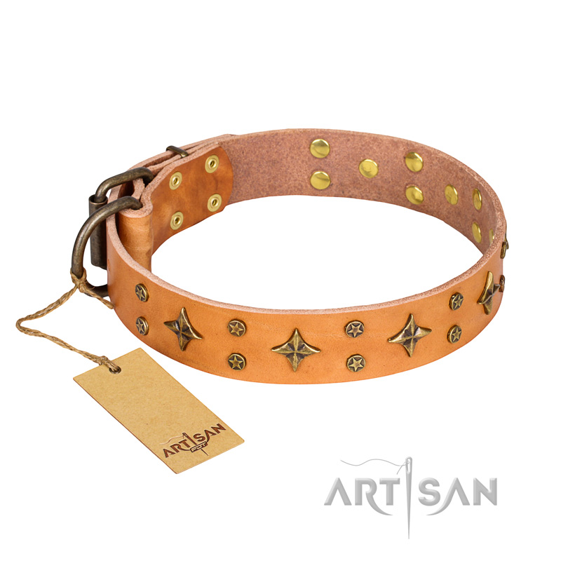 "Top-Flight" FDT Artisan Adorned Tan Leather Central Asian Shepherd Collar