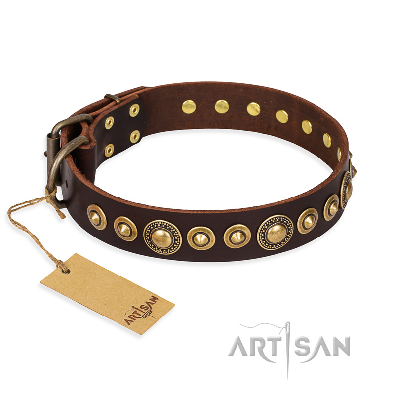 "Ancient Warrior" FDT Artisan Fancy Leather Central Asian Shepherd Collar with Old-Bronze Plated Decorations