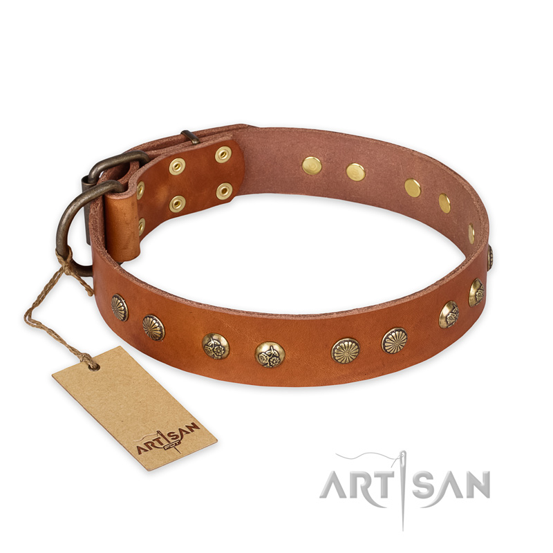 "Spring Flavor" FDT Artisan Adorned Leather Central Asian Shepherd Collar with Old Bronze-Plated Engraved Studs