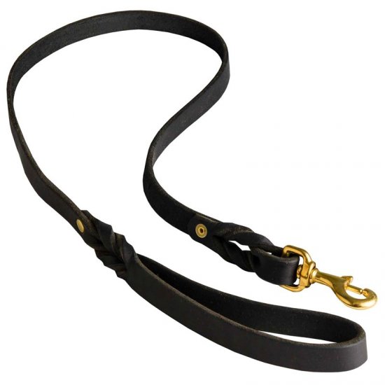 Handcrafted brown leather dog leash for walking and tracking for Central Asian Shepherd dog