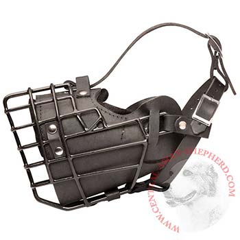 Leather Central Asian Shepherd Muzzle Padded Metal Basket